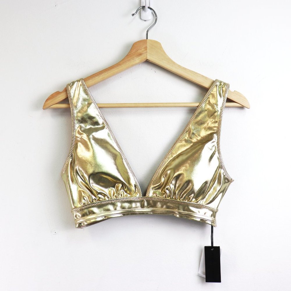 Kendall and Kylie Plunge Bikini Top Foil Gold